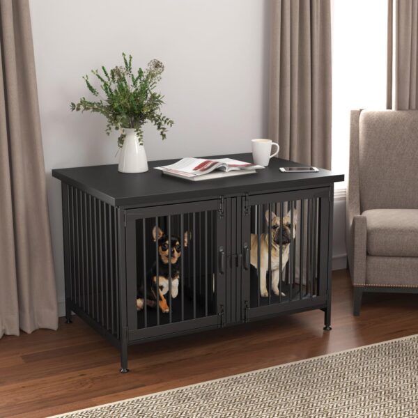 GDLF Double Dog Crate with Divider for 2 Small Dogs or 1 Dog, Furniture Style Kennel Indoor Cage with Removable Panel (Int.dims:36.2”Wx24.5”Dx21”H), Black - Image 2