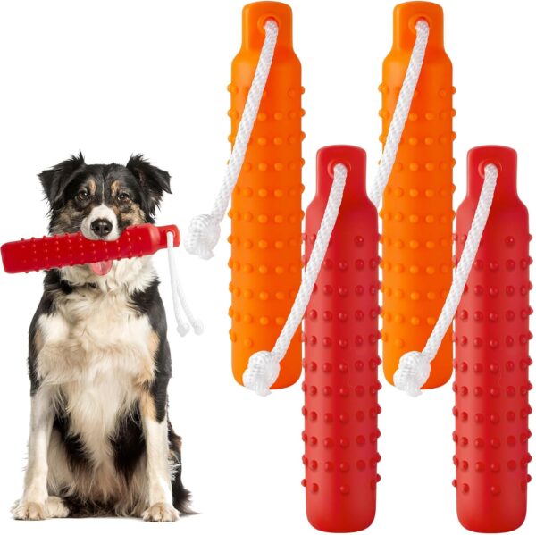 4 Pcs Dog Training Bumper with Throw Rope 11 x 2 Inch Dog Retriever Training Dummy Dog Toys Standard Size Duck Dog Hunting Training Tool for Hunting and Sporting Dogs (Orange and Red)