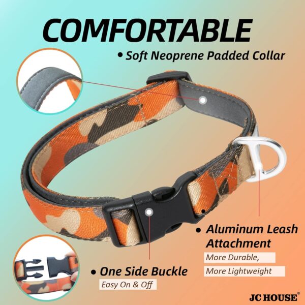 Soft Padded Dog Collar, Neck 16’’-25’’, Adjustable Heavy Duty Collar with 3M Reflective Logo for Medium, Large Dogs, Camo Orange, L - Image 4