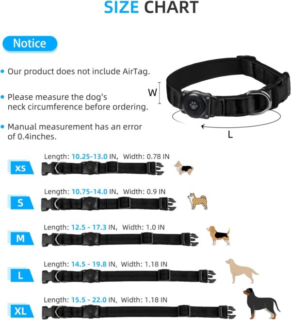 Upgraded AirTag Dog Collar, IP68 Waterproof Air Tag Dog Collar Holder, Reflective, Ultra-Durable, Comfortable Padded, Heavy Duty Dog Collars for Small Medium Large Dogs (M (12.6"-17.1"), Black) - Image 6