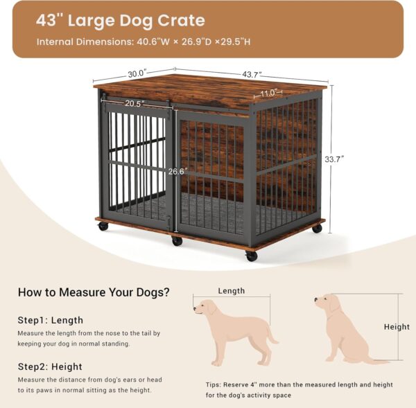 43.7'' Dog Crate Furniture with Cushion for Medium to Large Pets, Wooden Cage End Table, Heavy Duty Indoor Puppy Kennel with Flip-up Top and Sliding Door, Brown - Image 7