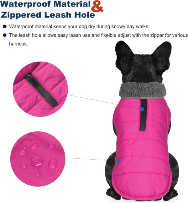 Dog Winter Coat, Waterproof Dog Jacket with Leash Hole, Reflective Warm Dog Snow Jacket Windproof Fleece Vest for Small Medium Large Dogs - Pink, XS - Image 2