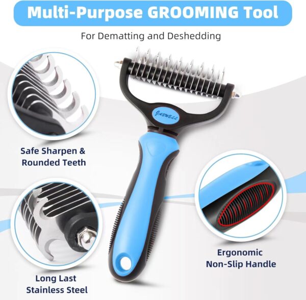 Pet Grooming Tool- 2 Sided Undercoat Rake for Dogs &Cats-Safe and Effective Dematting Comb for Mats&Tangles Removing-No More Nasty Shedding or Flying Hair Blue - Image 2