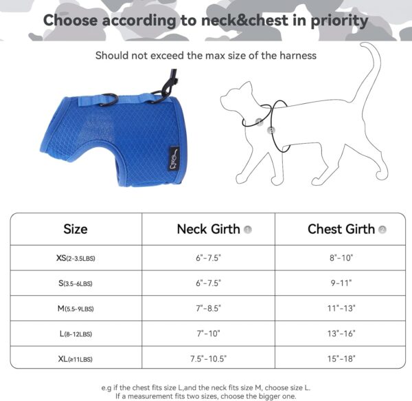 Cat Harness and Leash for Walking Escape Proof Breathable Mesh Fabric, Solid Blue, Large, Adjustable Cat Walking Jackets, Padded Stylish Cat Vest - Image 2