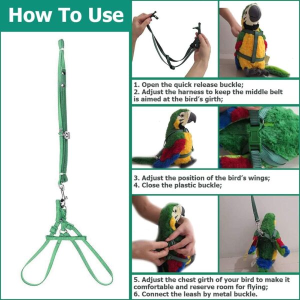 ASOCEA Adjustable Bird Harness and Leash for Yellow Naped Amazons Galah Cockatoos Small to Medium Breed Parrots Fits Birds Chest Between26-40cm /10.24-15.75inch - S - Image 7