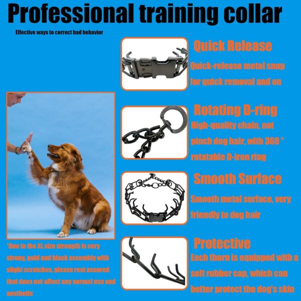 Prong Training Collar for Dogs, Adjustable Dog Pinch Collar with Quick Release Buckle, No Pull Collar for Small Medium Large Dogs, Extra Link and Caps - Image 2