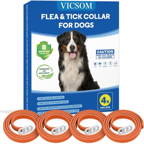 4 Pack Flea Collar for Dogs, Dog Flea and Tick Collar 8 Months Flea and Tick Prevention for Dog, Waterproof Adjustable Puppy Collar Natural Tick and Flea Collars for Small Medium Large Dogs, Orange