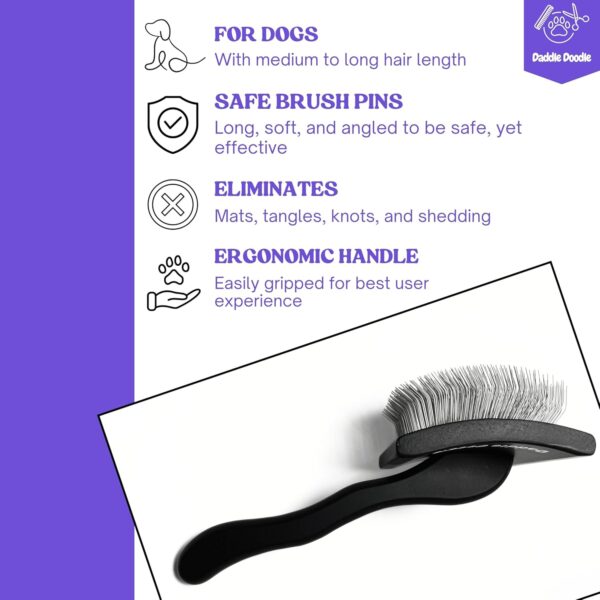 Dog Slicker Brush - Dog Grooming Brush Especially Designed for All Poodles and Doodle Mixes – Fluff, Style, Detangle, and Demat – Ergonomic Handle Design – Soft and Angled Brush Pins - Image 2