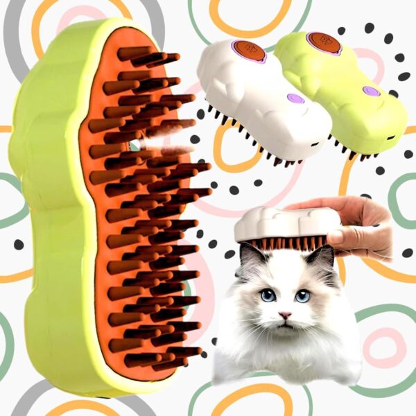 3-in-1 Steam Brush for Dogs & Cats - Ur-ay Grooming Tool with Dual Functions, Moisturizer, Release Button, Water Reservoir - Dog, Cat, Pet Shedding & Dematting Steam Brush - Image 2