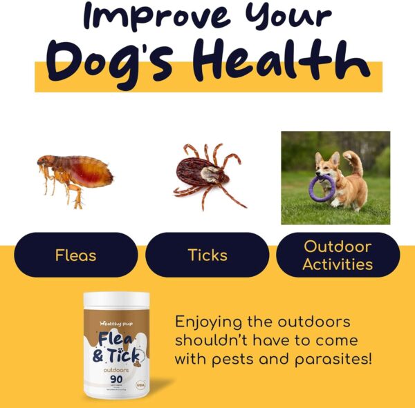 Flea and Tick Prevention for Dogs, Chewable – 90 Peanut Butter Flavored Soft Chews – Made with B Vitamins, Garlic Powder, Brewers Yeast, Coconut Oil, and Apple Cider Vinegar - Image 4