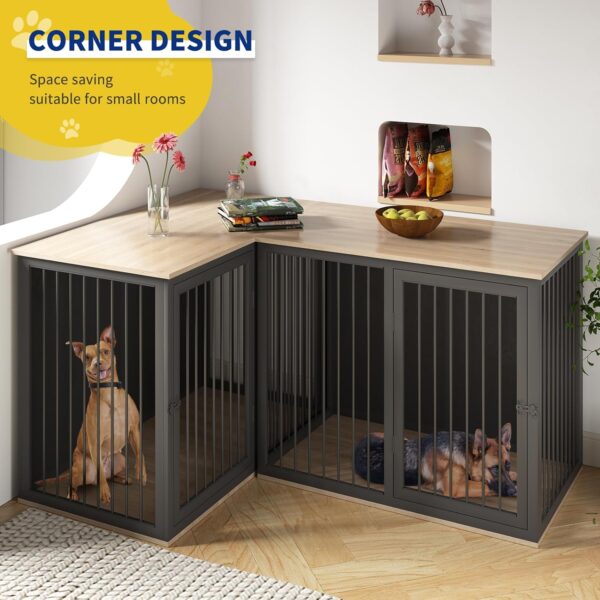 Dog Crate Furniture for 2 Dogs, 80.7" Large Dog Kennel Furniture with Dividers and Double Doors, All Steel Frame Double Dog Crate, 43.3" L X 23.6" W X 31.5" H, 37.4" L X 23.6" W X 31.5" H (Black Gray) - Image 5