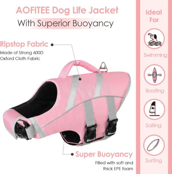 AOFITEE Dog Life Jacket XL, High Flotation Dog Life Vest for Swimming, Reflective Dog Safety Vest Dog Flotation Vest, Dog Life Jacket Large with Rescue Handle, Adjustable Dog Lifesaver for Pool Beach - Image 3