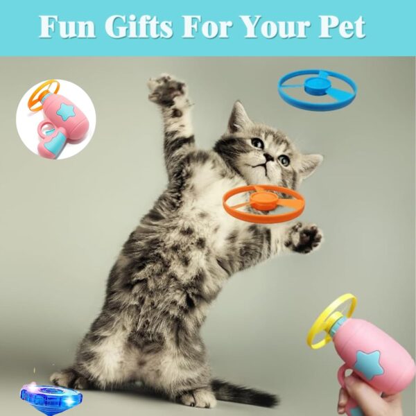 Cat Fetch Toy, Interactive Flying Cat Toy with 1 Light Up Spinning Tops, 1 LED Flying Propellers and 4 Flying Propellers, Dog Cat Kitten Tracks Toy for Training Hunting Chasing(Pink) - Image 6