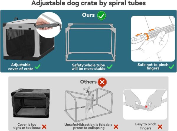 Petsfit 36 Inch Dog Crates, Adjustable Fabric Cover by Spiral Iron Pipe, Sturdiness & Strengthen Sewing 3 Door Design, Soft Collapsible Dog Kennel, Easy On The Go, Easy to Stow Grey - Image 3