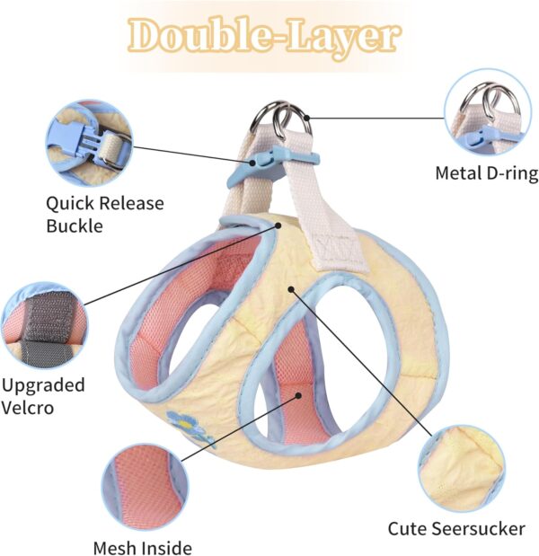 AIITLE Step-in Dog Harness and Leash Set for Walking, No Pull Dog Vest Harness, Cute Seersucker, Soft Breathable Pet Supplies, for Extra Small Dogs and House Cats Yellow XXXS - Image 2