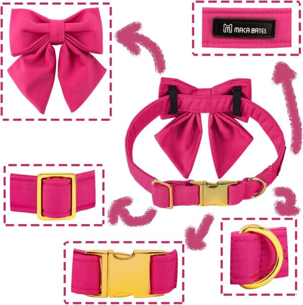 Maca Bates Dog Collar with Rose Red Bow Bowtie for Dogs Solid Colors Sailor Bow Tie Adjustable Breakaway Girly Pink Collars Birthday Gift for Small Medium Large XL Girl Female Boy Male Puppy Pet - Image 2