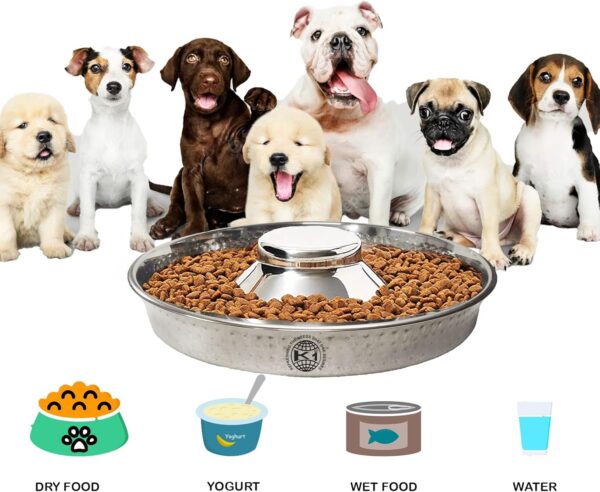 King International Stainless Steel 1 Hammered Slow Feeder Dog Bowl, Puppy Bowl,Puppy Food Bowl,Dog Bowl for Small Dogs,11.4'',Puppy Saucer,Puppy Supplies,Puppy Feeder,Puppy Feeding Bowls for Litters - Image 3