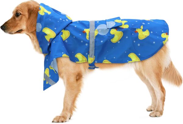 DELIFUR Large Dog Raincoat- Waterproof Dog Rain Poncho Adjustable Double Layer Rain Jacket with Hood for Medium Large Dogs Designed with Leash Hole Reflective Strip and Ducks (Blue Duck, Medium) - Image 3