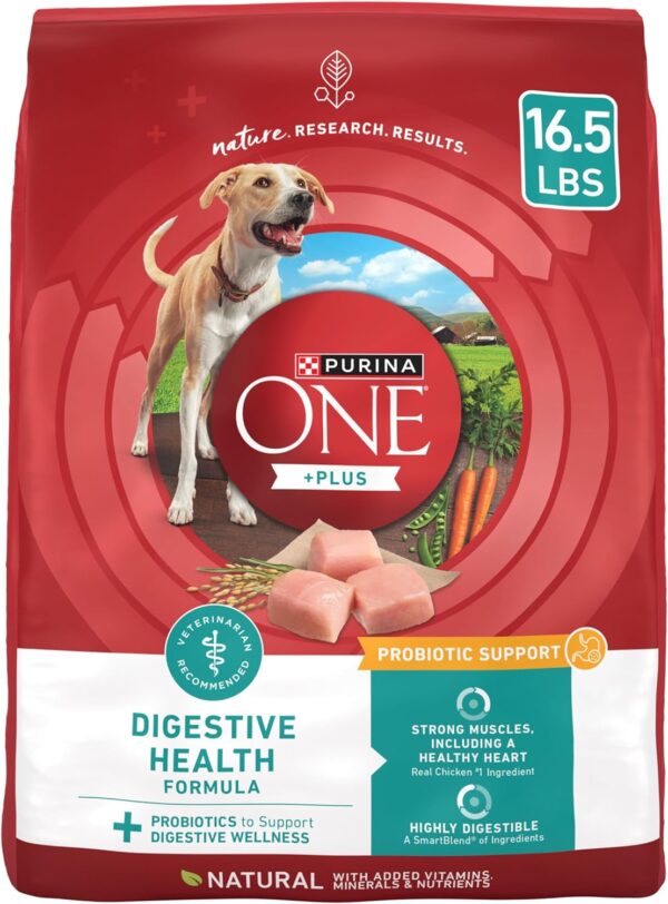 Purina One Plus Digestive Health Formula Dry Dog Food Natural with Added Vitamins, Minerals and Nutrients - 16.5 lb. Bag