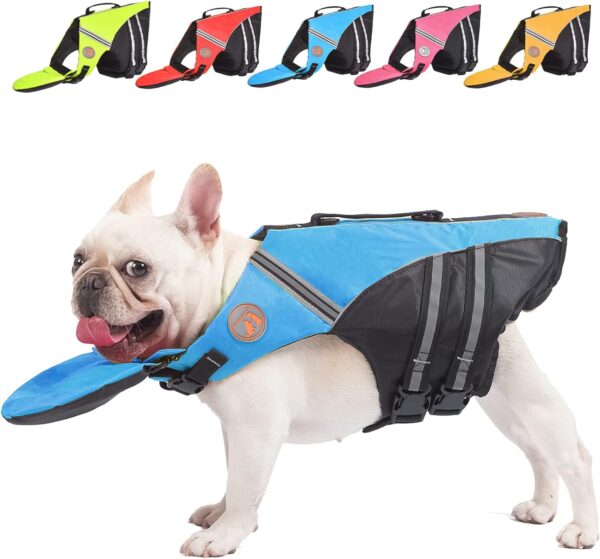 French Bulldog Life Jacket - Professional Dog Safety Vests for Swimming, Superior Buoyancy & Rescue Handle (Chest Girth: 17"-30" Weight: 17-28LB) (blue)