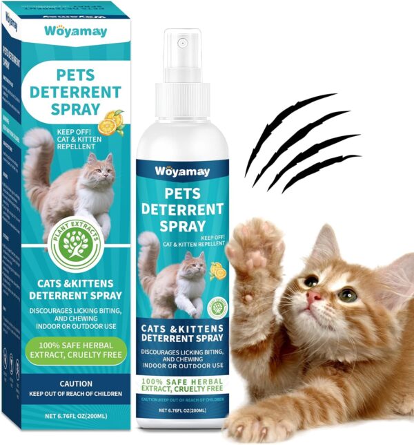 Cat Deterrent Spray, Dog and Cat Repellent Indoor & Outdoor, Cat Spray Deterrent for Scratching, Dog Deterrent Spray to Keep Pet Off Limits Areas, Protect Furniture, Sofa, Rug, Curtain, 200 ml