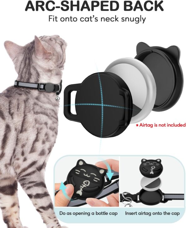 Waterproof Airtag Cat Collar, Breakaway Cat Collars with Luminous & Reflective Strap for Apple Air tag, Kitten Safety Elastic Band, Lightweight Hidden GPS Tracker Holder(Black, 9"-14") - Image 4