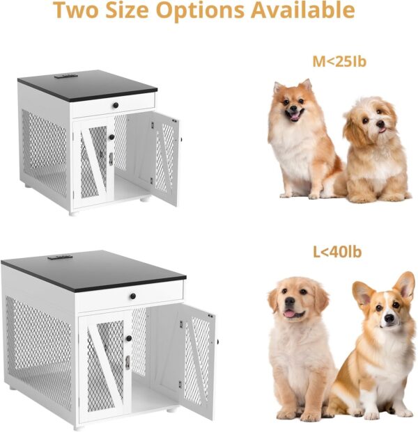 VOWNER Dog Crate Furniture, Wooden Dog Kennel End Table with USB Charging Station, Storage Drawer, Double Latched Door, Furniture-Style Crate Side Table for Small Dogs Under 25 lbs Indoor Use, White - Image 8