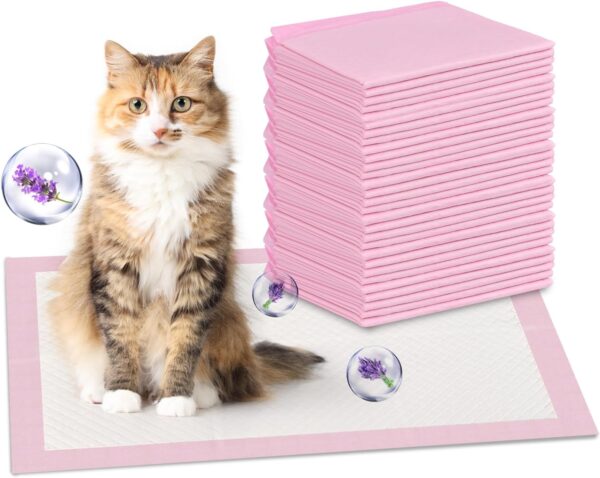 30 Count Cat Litter Pads 16.9 x 11.4 Inch Lavender Scented Pink Pee Pads for Cats Super Absorbent Leak-Proof Cat Pad Refills for Tidy Cats Breeze Litter System (30 Count)