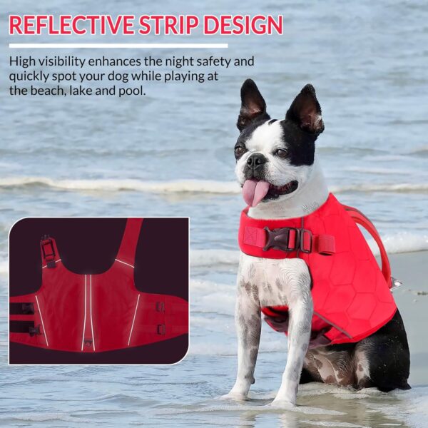 MIGOHI Dog Life Jacket Large,Dog Life Jacket,High Flotation Dog Life Vest for Swimming Surfing Boating English Bulldog,Reflective Pet Lifesaver Preserver,Dog Vest Harness Dog Beach Essentials,Red,L - Image 7