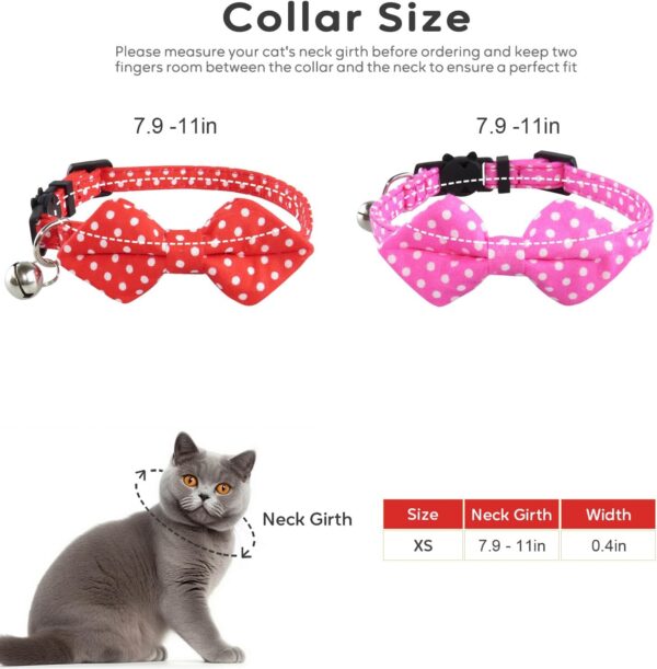 2 Pack Upgraded Breakaway Cat Collar with Bow Tie and Bell, Adjustable Kitten Collar with Removable Collar Pet Stippled Pattern Collars for Male and Female Cats and Small Dogs(Blue/Green) - Image 4