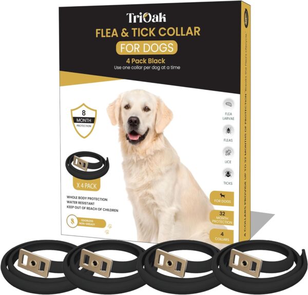 4 Pack Flea Collar for Dogs, Advanced Dog Flea Collar, Flea and Tick Collar for Dogs, Tick Collar for Dogs, Dog Flea and Tick Collar, Dog Tick Collar, Color: Black