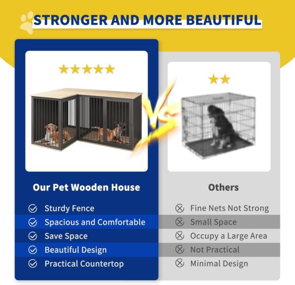 Dog Crate Furniture for 2 Dogs, 80.7" Large Dog Kennel Furniture with Dividers and Double Doors, All Steel Frame Double Dog Crate, 43.3" L X 23.6" W X 31.5" H, 37.4" L X 23.6" W X 31.5" H (Black Gray) - Image 6