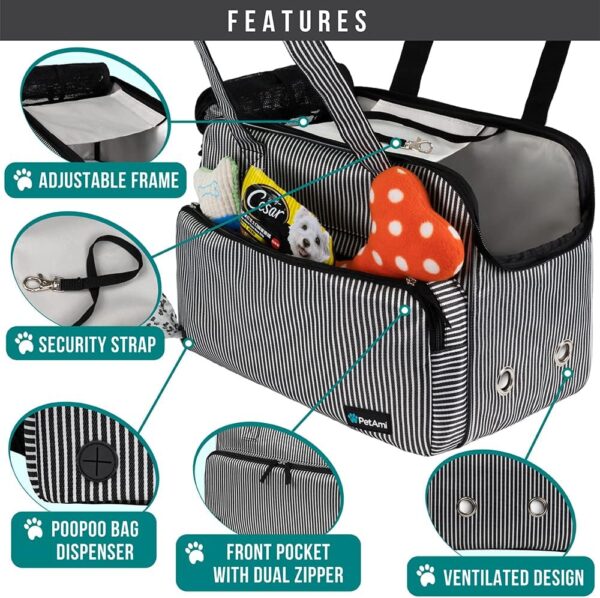 PetAmi Small Dog Purse Carrier, Soft-Sided Pet Carrier Bag with Pockets, Portable Puppy Cat Travel Handbag Tote, Airline Approved Breathable Mesh, Poop Bag Dispenser, Max 18 lbs, Chevron Teal - Image 3