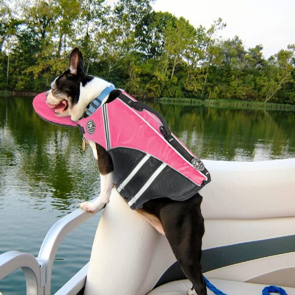 Dog Life Jacket, Reflective Dog Life Vest with Removable Neck Float & High Buoyancy for Swimming and Boating, Ripstop Pet Safety Swimsuit Rescue Handle for Small Medium Large Dogs pink - Image 3