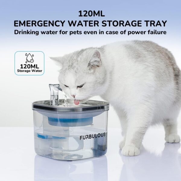 FURBULOUS Pet Fountain 68oz/2L Automatic Cat Water Fountain Water Dispenser for Multiple Pets 3-Speed Adjustable Silent Water Pump 304 Stainless Steel Drinking Tray Translucent Water Tank… - Image 3