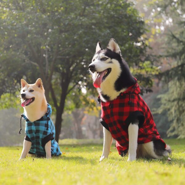 PAWZ Road Large Dog Plaid Shirt Coat Hoodie Pet Winter Clothes Warm and Soft Red 3XL - Image 4