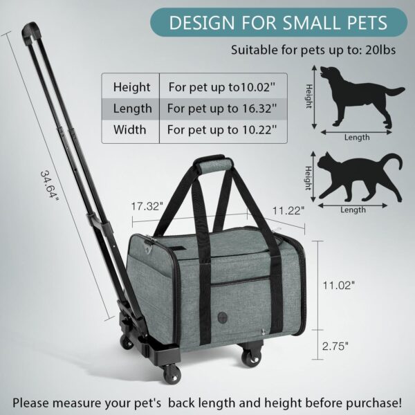 WOYYHO Lightproof Large Cat Carrier with Smooth Wheels Airline Approved Dog Carrier for Small Dog Rolling Pet Carrier with Two Large Pocket for Vet Visits Outdoor Travel (Grey Green) - Image 5