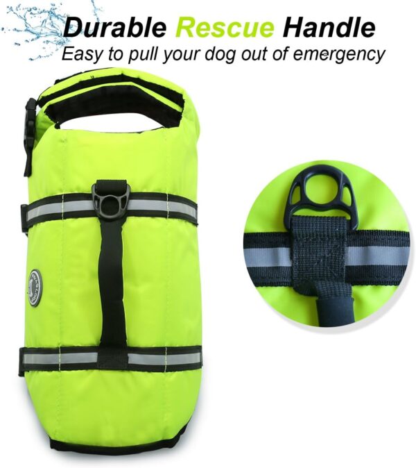 VIVAGLORY Ripstop Dog Life Jacket for Small Medium Large Dogs Boating, Dog Swimming Vest with Enhanced Buoyancy & Visibility, Bright Yellow - Image 3