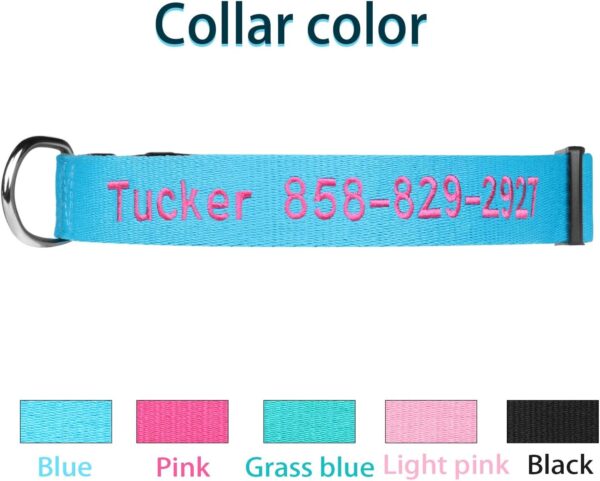 FlowerTown Personalized Dog Collar with Embroidered Name and Phone Number, Custom Dog ID Collars 4 Adjustable Sizes with Safety Release Buckle and D-Ring (Normal), Blue - Image 5