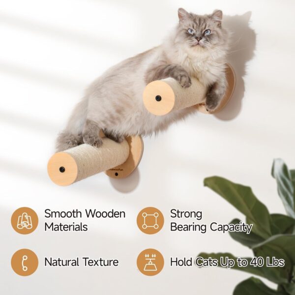 MEWOOFUN 2-Pack Cat Wall Steps, 12.8'' Cat Climbing Shelves for Wall Mounted, Cat Wall Furniture Ladder with Sisal Rope Scratches, Stable Wooden Cat Stairs and Perches for Most Kittens & Adult Cats - Image 4