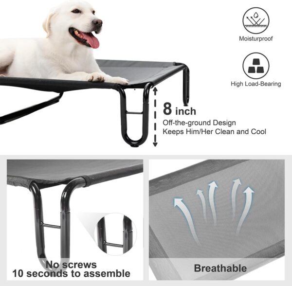 Elevated Outdoor Dog Bed - Dog Cots beds for Large Dogs XL, Waterproof Raised Dog Bed Easy to Assemble, Cooling Elevated Dog Bed with Teslin Mesh, Durable, Non Slip, Up to 85 lbs,Grey - Image 3