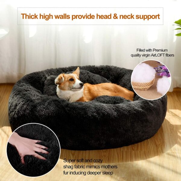 Donut Dog Beds for Medium Dogs,Washable Large Dog Bed Calming Cuddler,Fluffy Round Pet Bed,Faux Fur Small Cat Bed. - Image 2