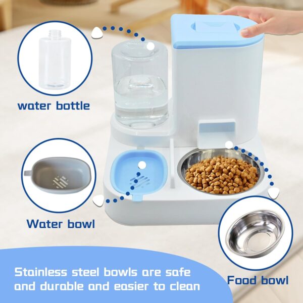 Automatic Cat Food and Water Dispenser Set 2 in 1, All-in-One Gravity Pet Feeder with Stainless Steel Cat Food Bowl Travel Auto Supply Feeder and Water Dispenser for Small Medium Cats Dogs (Blue) - Image 5