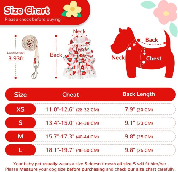 Cute Floral Dog Harness Dress and Leash Set for Small Dog Cats Girl Puppy Bowknot Princess Birthday Dress Summer Female Pet Small Dog Clothes Lace Doggie Kitten Outfits Apparel(Red,XS) - Image 6