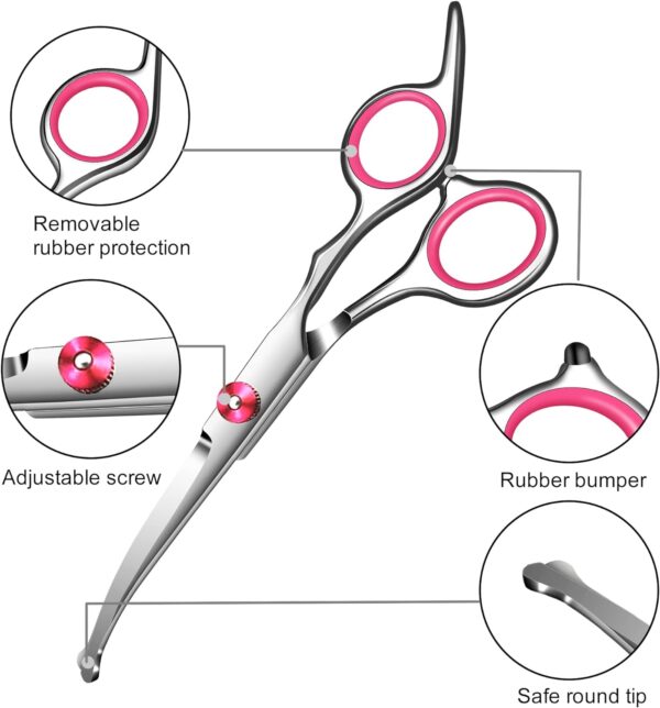 Pink Dog Grooming Scissors with Safety Round Tip,Pet Grooming scissors Kit,Dog Shears for Grooming,Incude Thinning,Curved Grooming Scissors and Comb for dogs, cats.Suitable for The Right Hand - Image 5