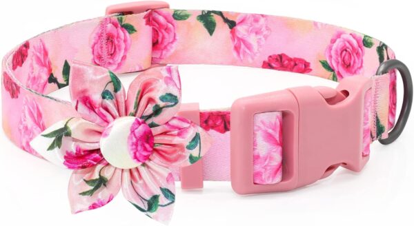 Dog Collar Floral Girl Pink Dog Collar with Rose Flower Bow Tie Dog Collar for Cute Female Cats Dogs Spring Summer Season Dog Collar for Small Medium Large Dogs for Your Furbaby