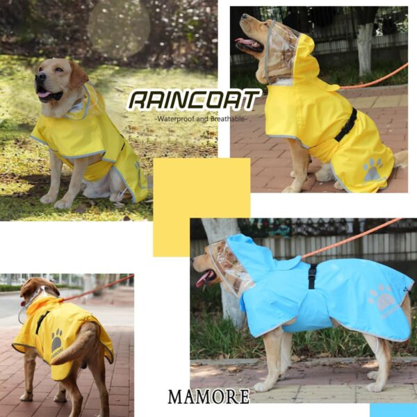 MAMORE Dog Raincoat Hooded Rain Jacket for Small Medium Large Dogs Slicker Poncho Bottom Waterproof Adjustable Reflective Breathable Leash Hole (Yellow, Small) - Image 5