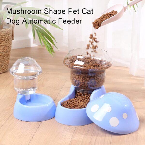 Pets Auto Feeder, Automatic Dog Gravity Food Feeder, Cat Water Dispenser, Mushroom Shape Dog Cat Water Food Container, Pet Food Bowl for Small Medium Dog Pets Puppy Kitten Blue - Image 4