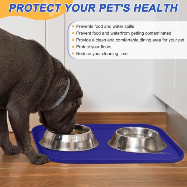 Silicone Pet Feeding Mat with Raised Edge, Dog Cat Bowl Mats for Food and Water, Pet Placemat for Floors Waterproof, 22” x 14” x 0.8” Navy Blue - Image 4