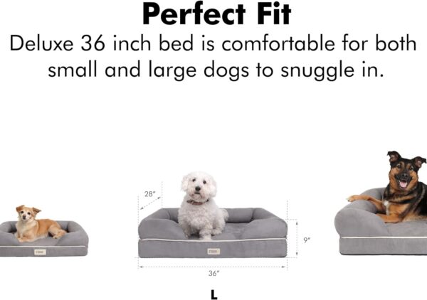 Friends Forever Large Dog Bed, Orthopedic Dog Sofa Memory Foam Mattress, Calming Dog Couch Bed, Wall Rim Pillow, Water Resistant Liner, Washable Cover, Non-Slip Bottom, Chester, Large Grey - Image 6